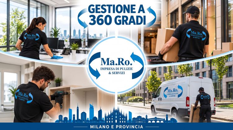 Gestione uffici a 360 gradi a Milano: pulizie, facchinaggio, manutenzione e logistica con personale Ma.Ro. Servizi